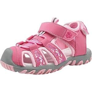Apakowa Toddler Girls Size 9 Pink Hook Loop Soft Sole Closed Toe Sandals Shoes